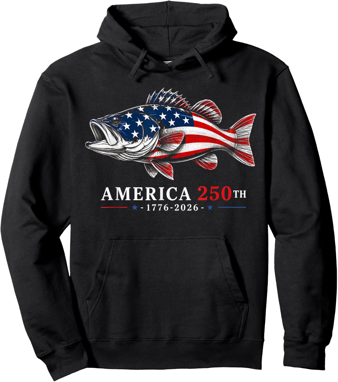 250 America Years 1776 2026 Fishing USA Flag 250th Birthday Hoodie - Hoodie | Black