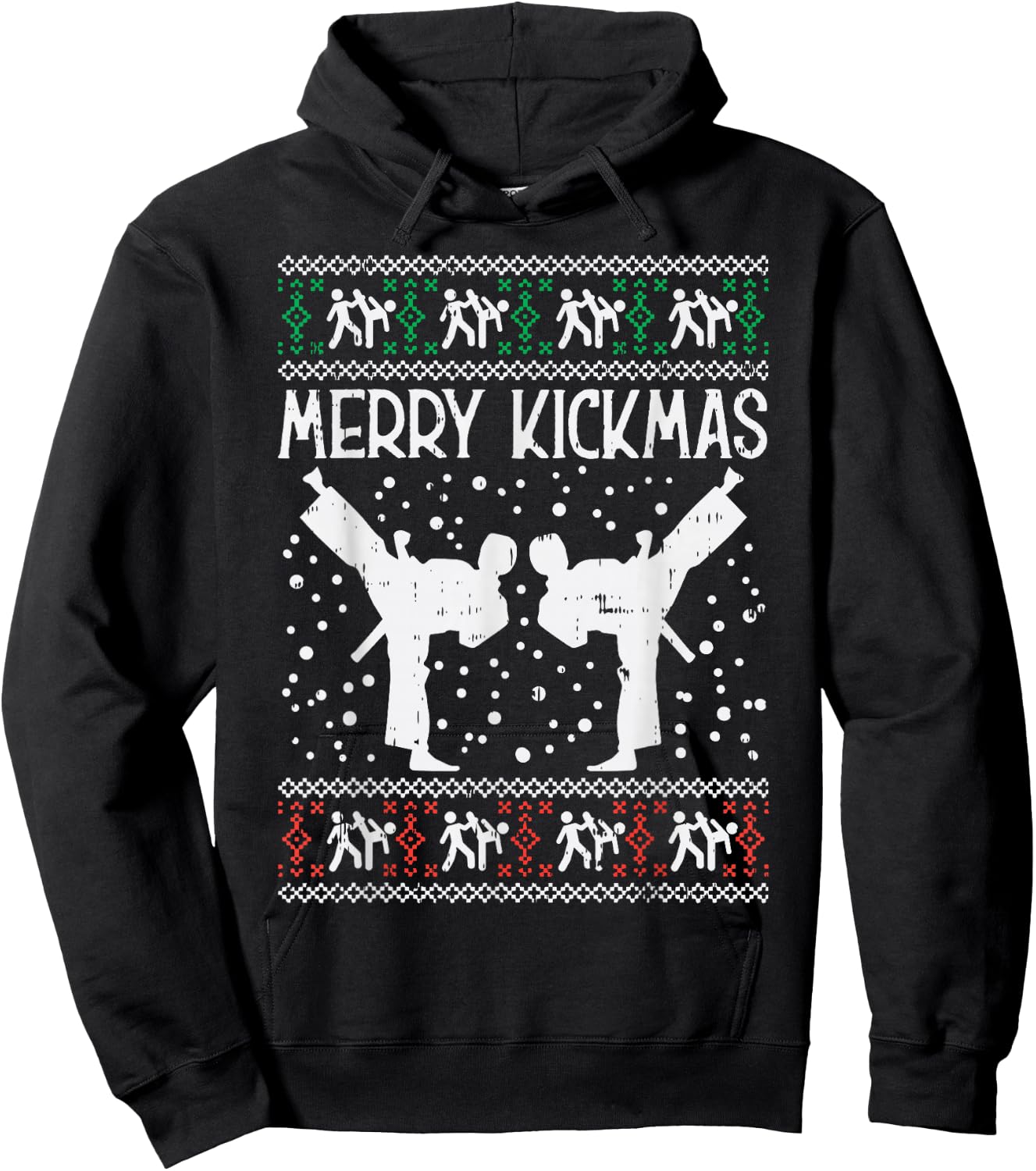 Merry Kickmas Ugly Christmas Karate Jiu Jitsu Martial Gift Hoodie - Hoodie | Black