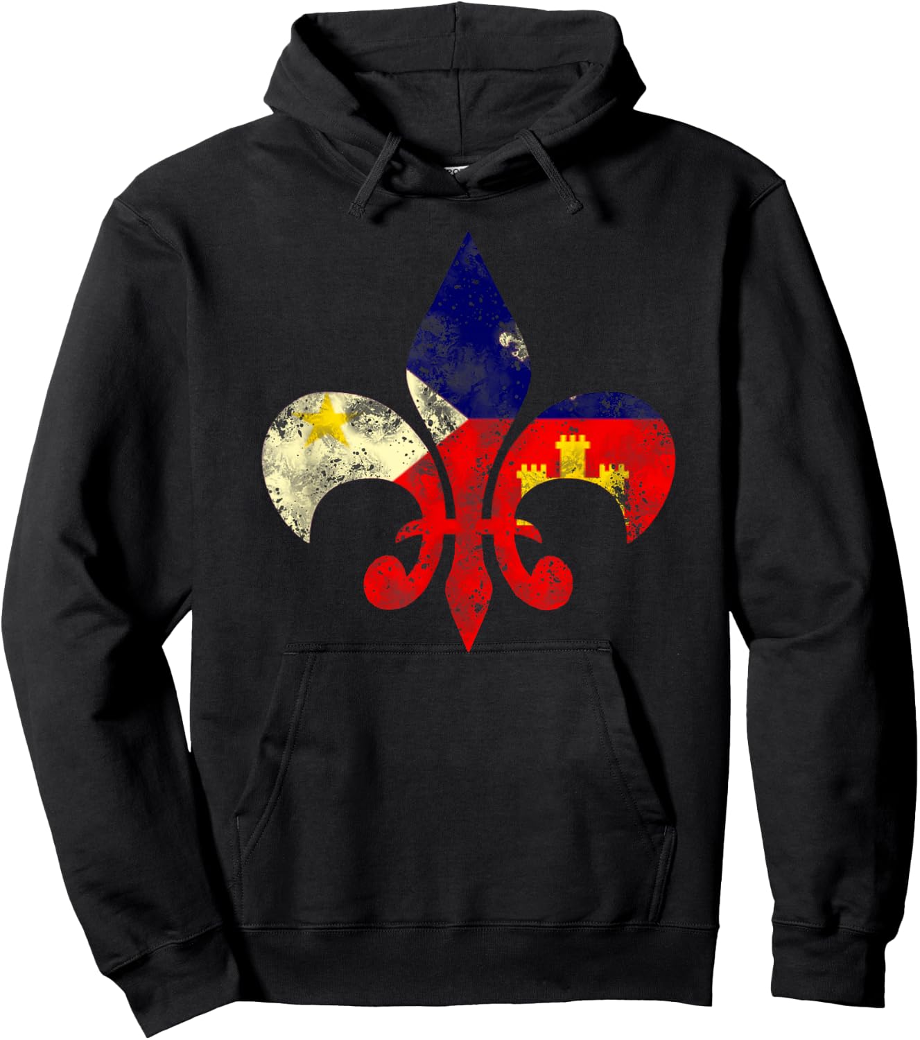 Louisiana Cajun Proud Acadiana Flag Distressed Fleur Hoodie - Hoodie | Black