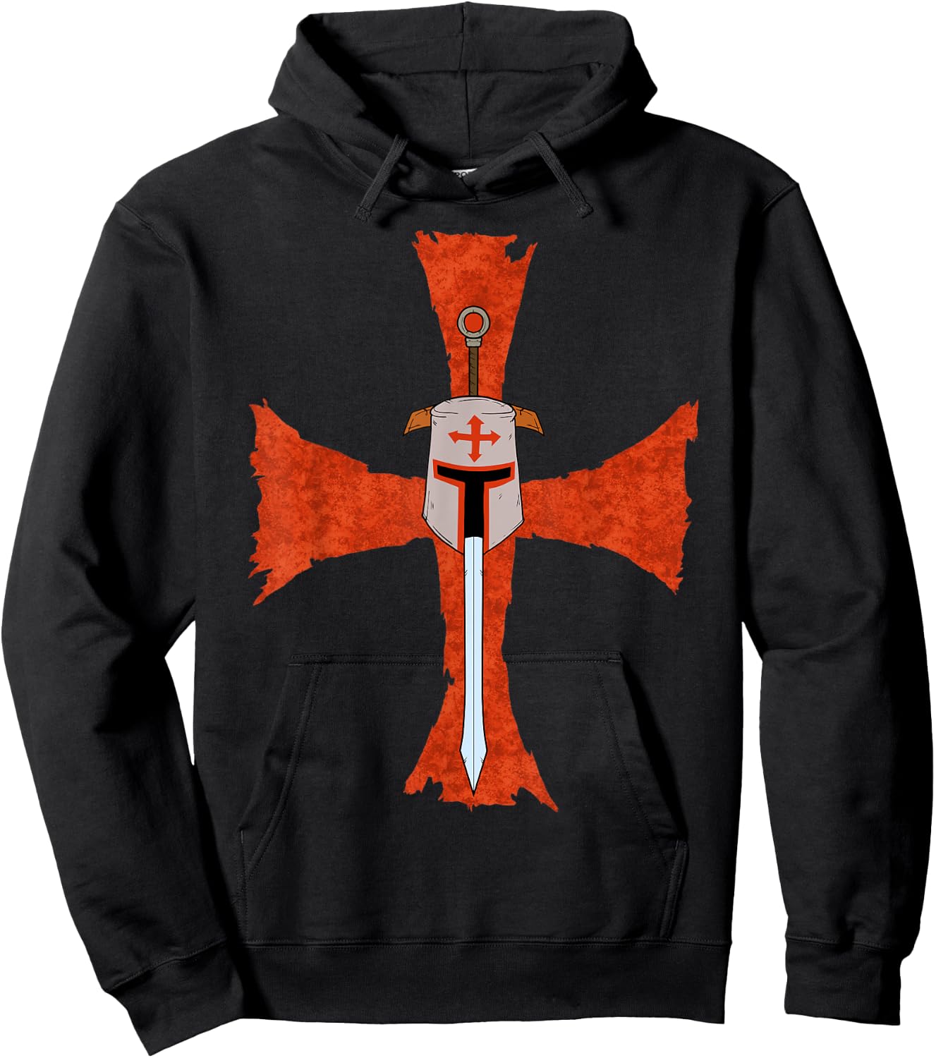 Deus Vult Crusade Sign Cross Crucifix Medieval Templar Sword Hoodie - Hoodie | Black