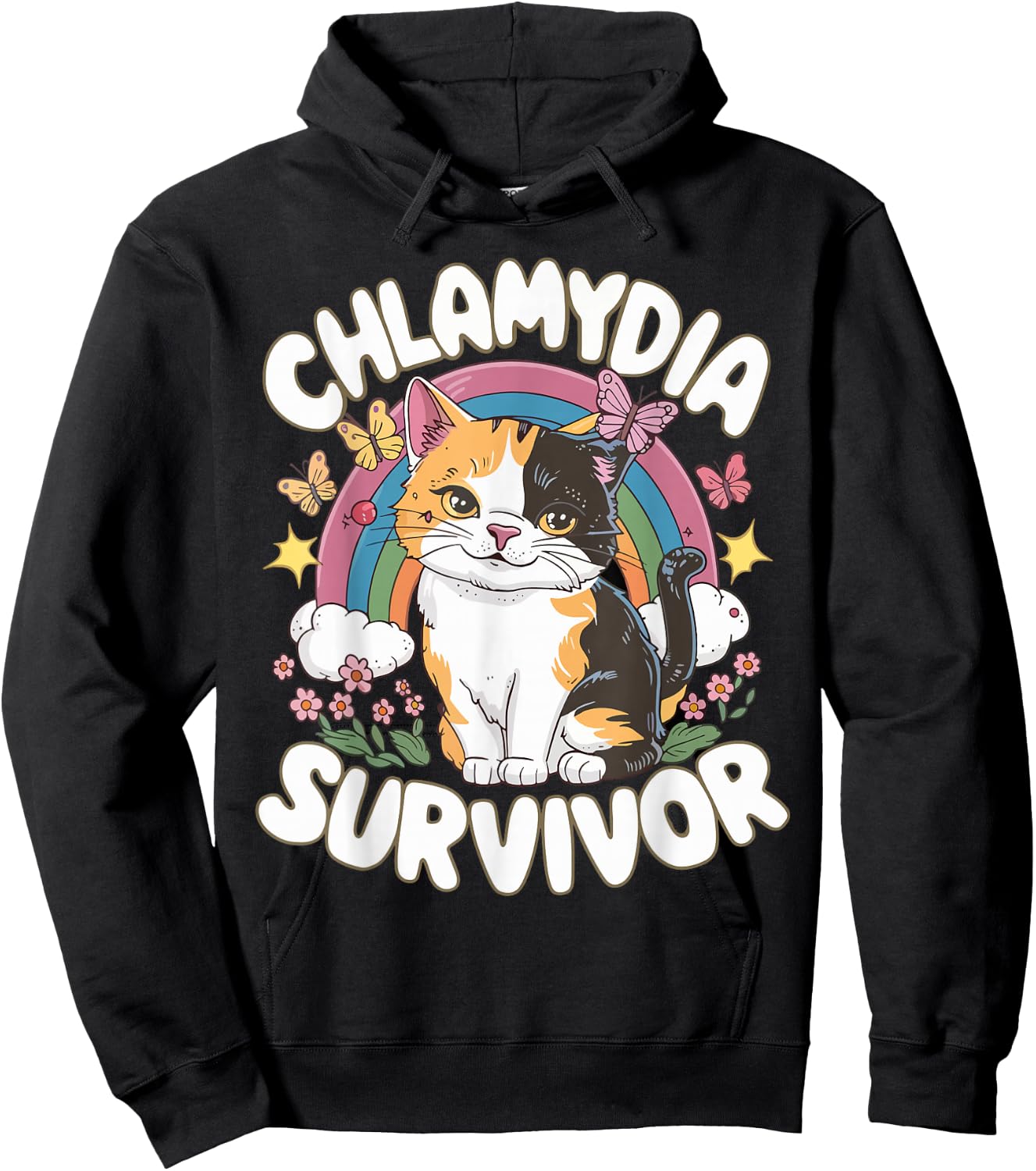Inappropriate Dark Humor & Offensive Crew Clothing Chlamydia Survivor Funny Cat Meme Embarrassing Adult Humor Hoodie - Hoodie | Black