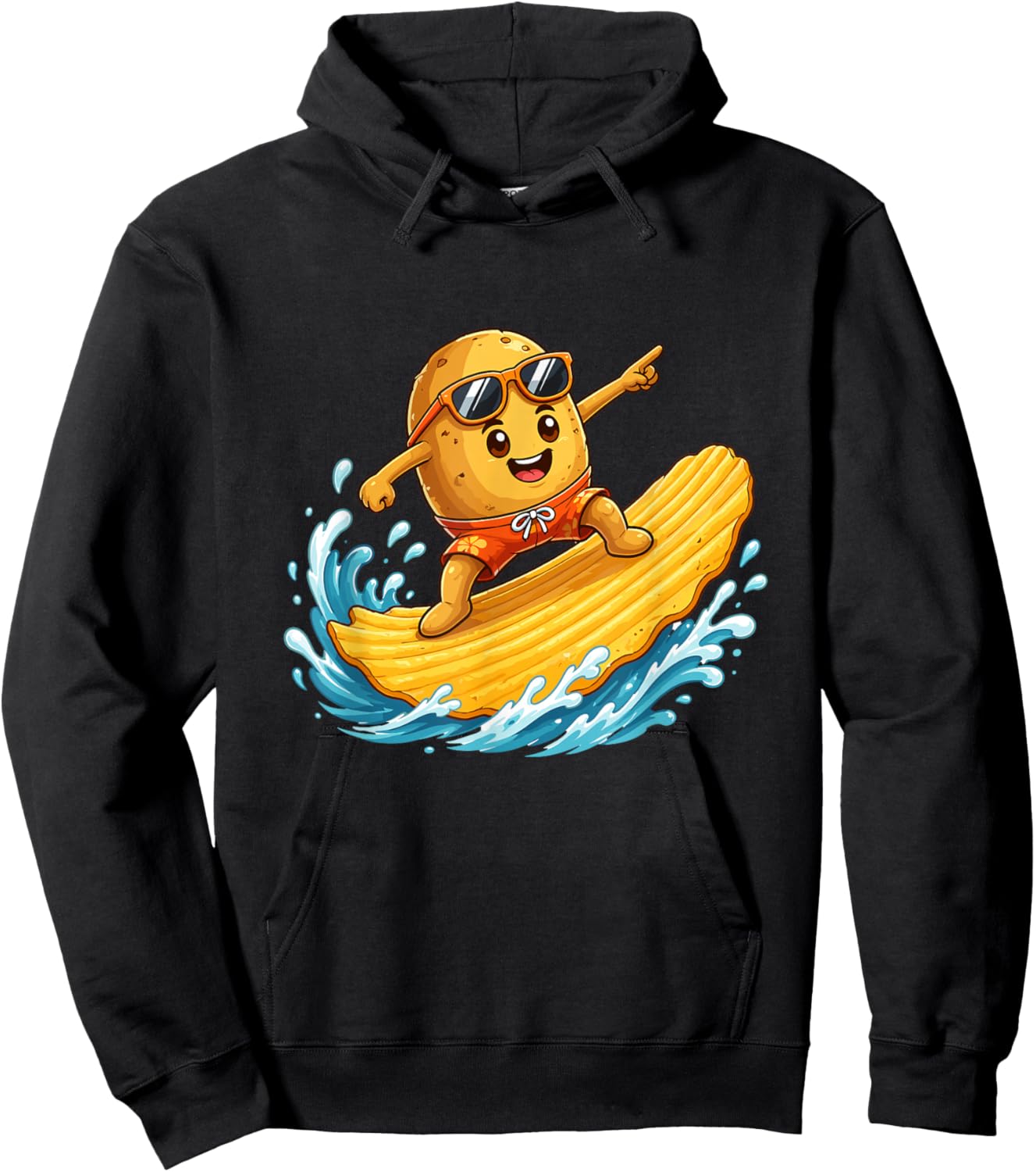 Surfing Potato Chip Wave Cool Sunglasses Hoodie - Hoodie | Black
