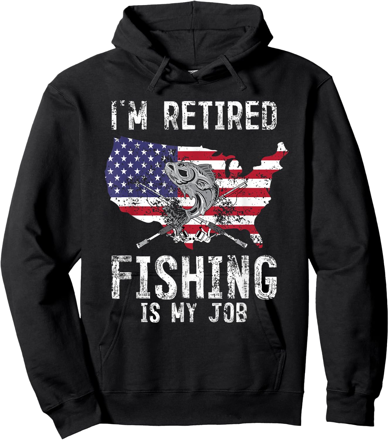 I'm Retired Men Fishing Is My Job American Veteran Fisherman Hoodie - Hoodie | Black