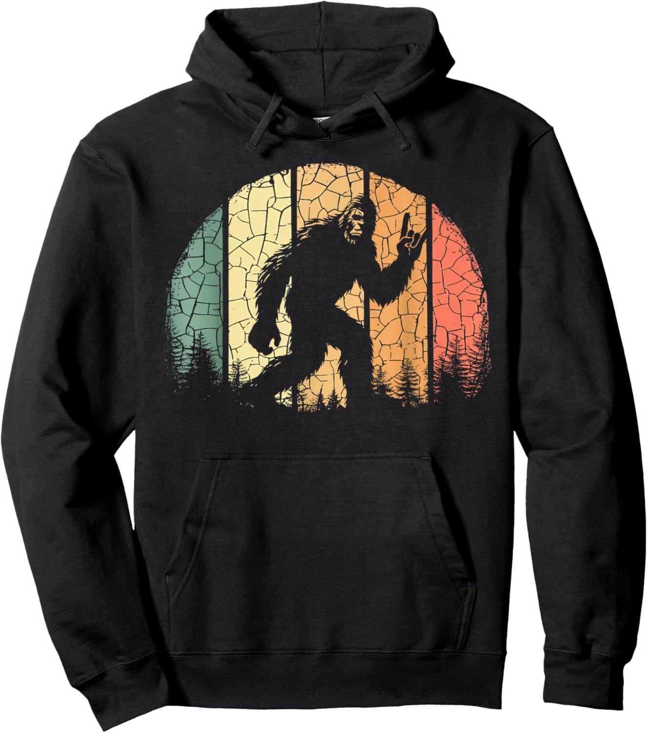Vintage Bigfoot Lover Yeti Funny Sasquatch Rock On Forest Hoodie - Hoodie | Black