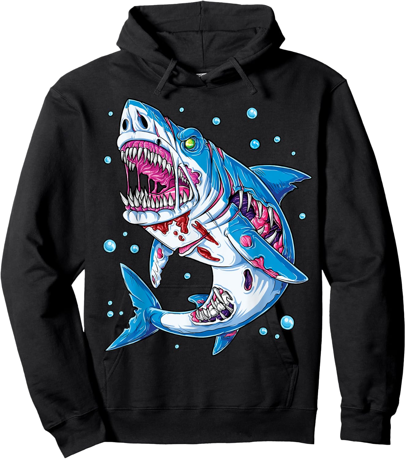 Shark Zombie Halloween Boys Men Skeleton Skull Rib Cage Hoodie - Hoodie | Black
