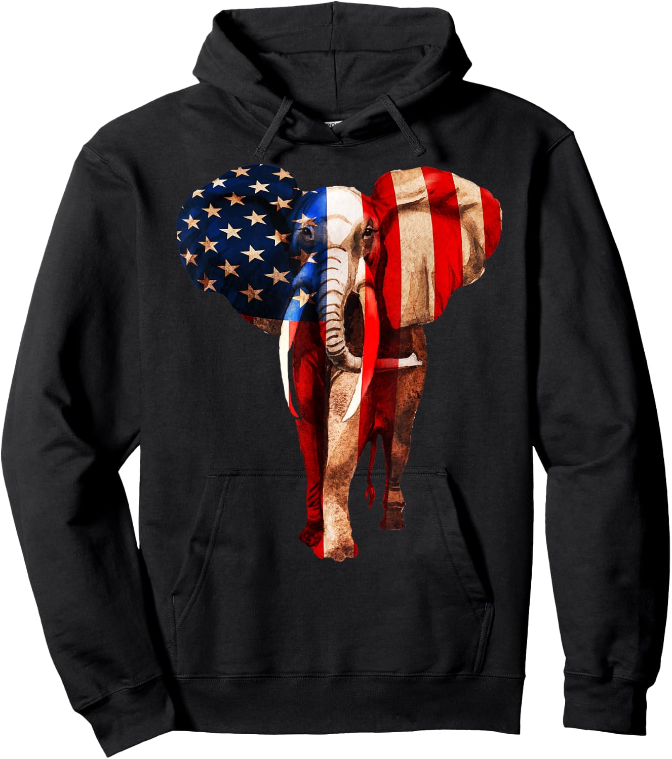 July 4th USA American Flag - African Elephant Hoodie - Hoodie | Black