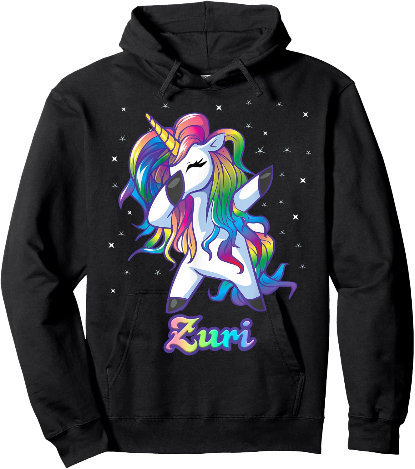 ZURI Name Personalized Custom Rainbow Unicorn Dabbing Hoodie - Hoodie | Black