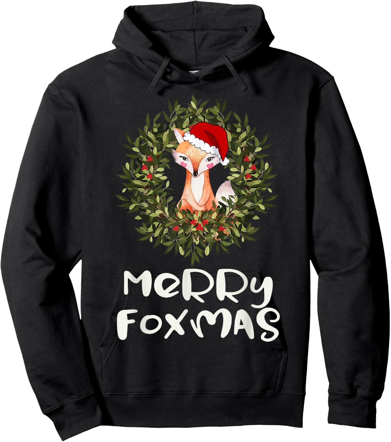 Cute Santa Fox Xmas Merry Foxmas Hoodie - Hoodie | Black