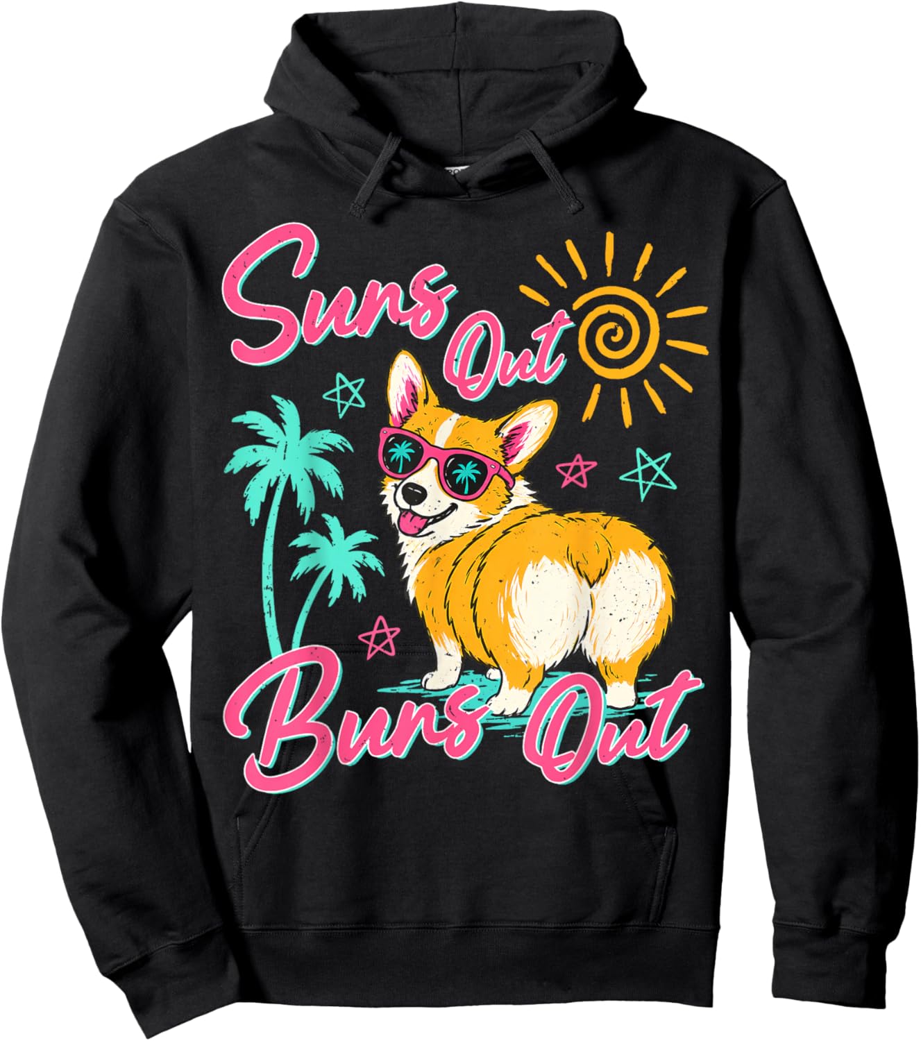 Suns Out Buns Out Funny Beach Vacation Retro Summer Hoodie - Hoodie | Black