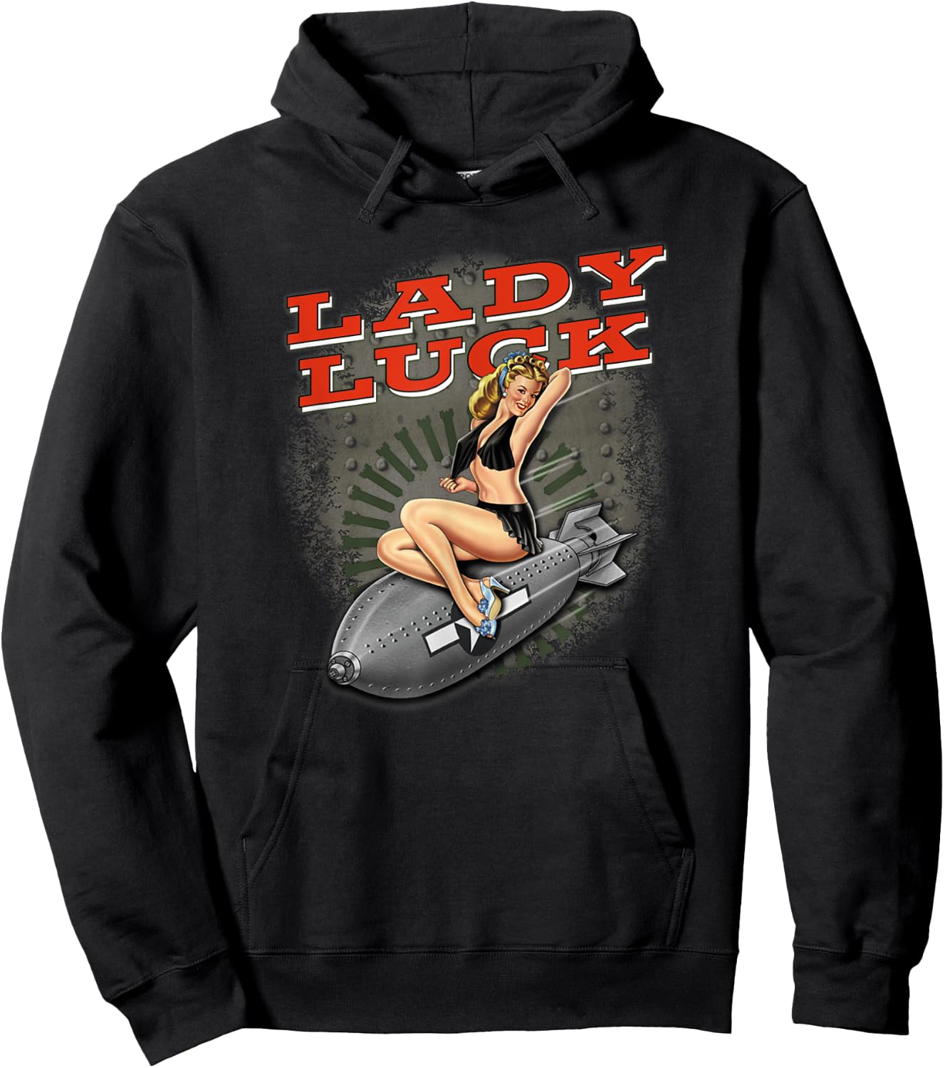 Lady Luck" Super nice Bomber nose art Hoodie - Hoodie | Black