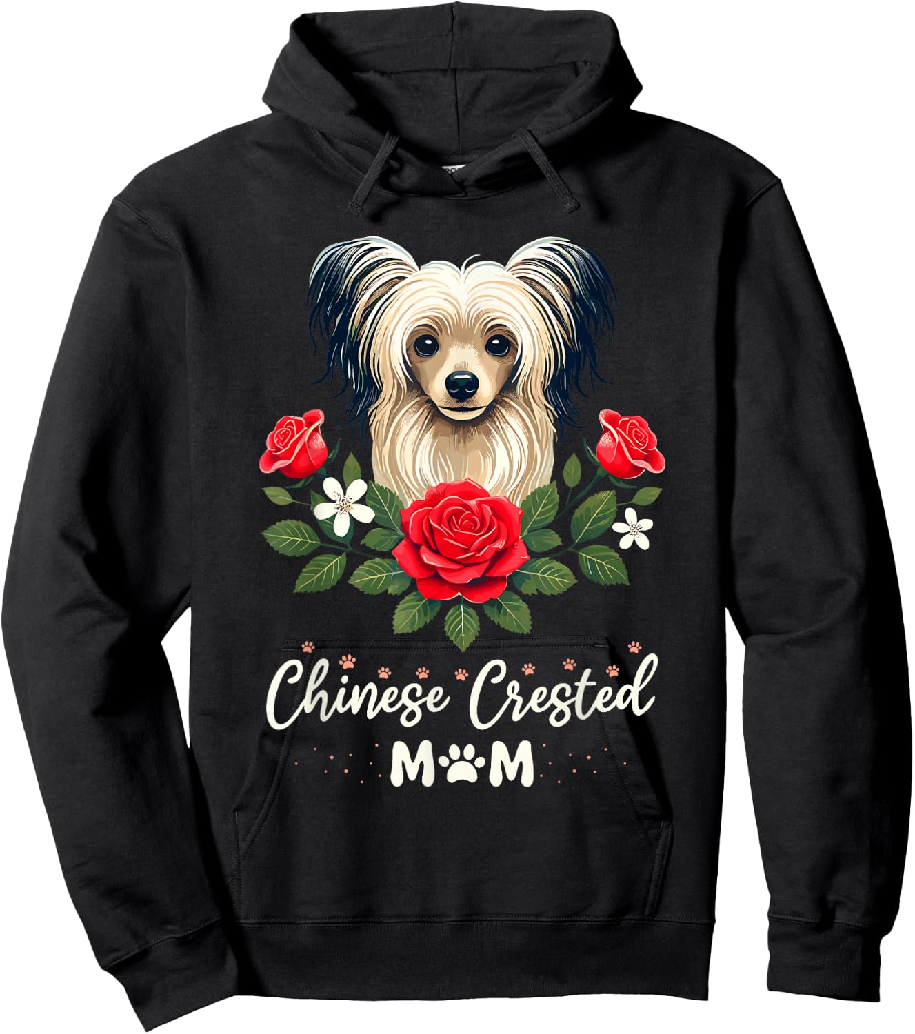 Roses Flowers Chinese Crested Mom Crestie Dog Hoodie - Hoodie | Black