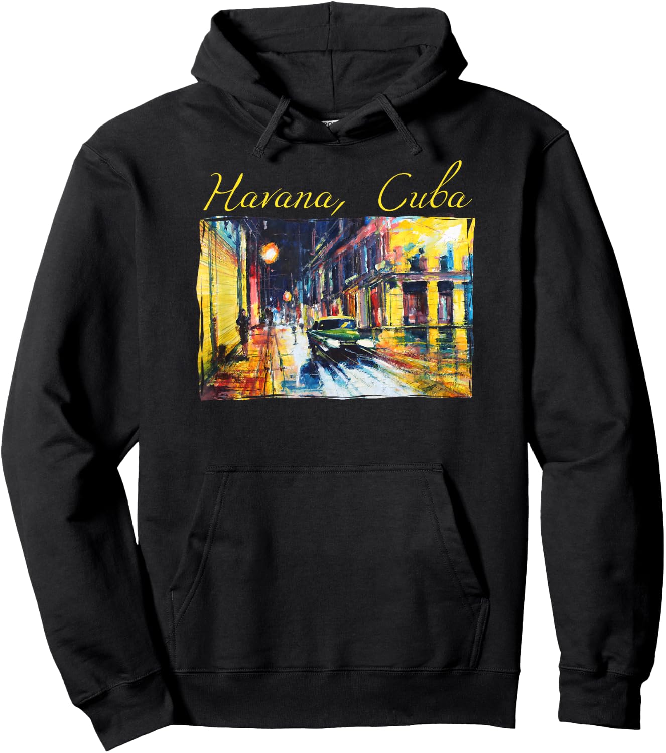Havana Viejo Night Scene T Shirt - Habana Cuba Fine Art Gift Hoodie - Hoodie | Black