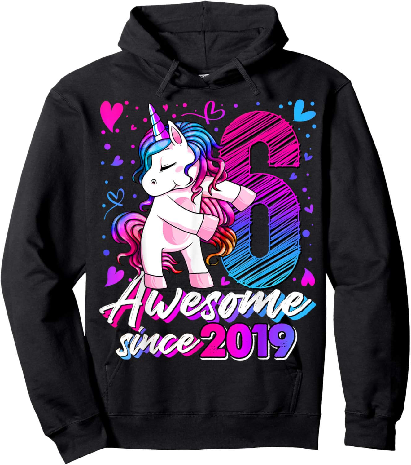 6 Year Old Unicorn Gifts For Girls 6th Birthday Girl Party Hoodie - Hoodie | Black