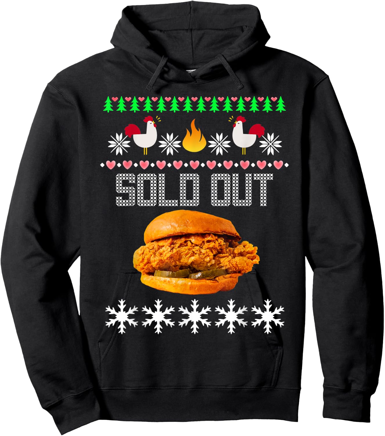 Funny Spicy Chicken Sandwich Ugly Christmas Sweater Shirt Hoodie - Hoodie | Black