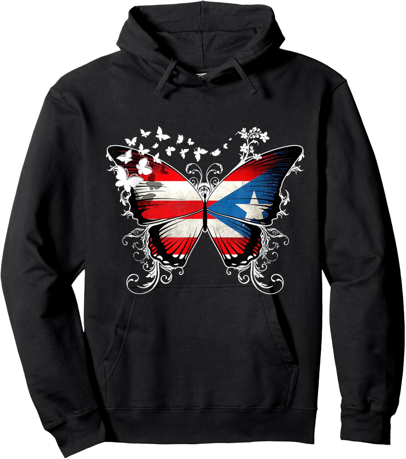 Puerto Rico Flag Shirt Butterfly Graphic T Shirt Hoodie - Hoodie | Black