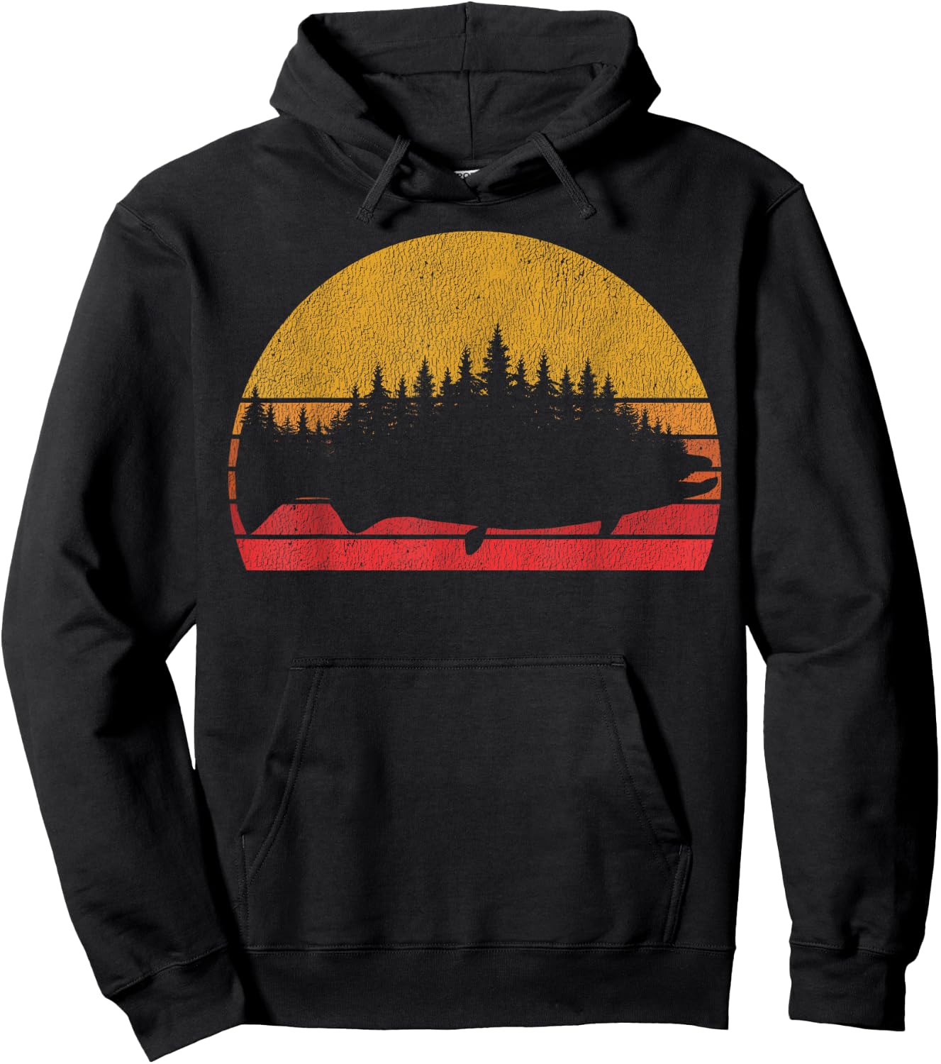 Salmon Fishing Retro Sunset Forest Vintage Outdoors Hoodie - Hoodie | Black