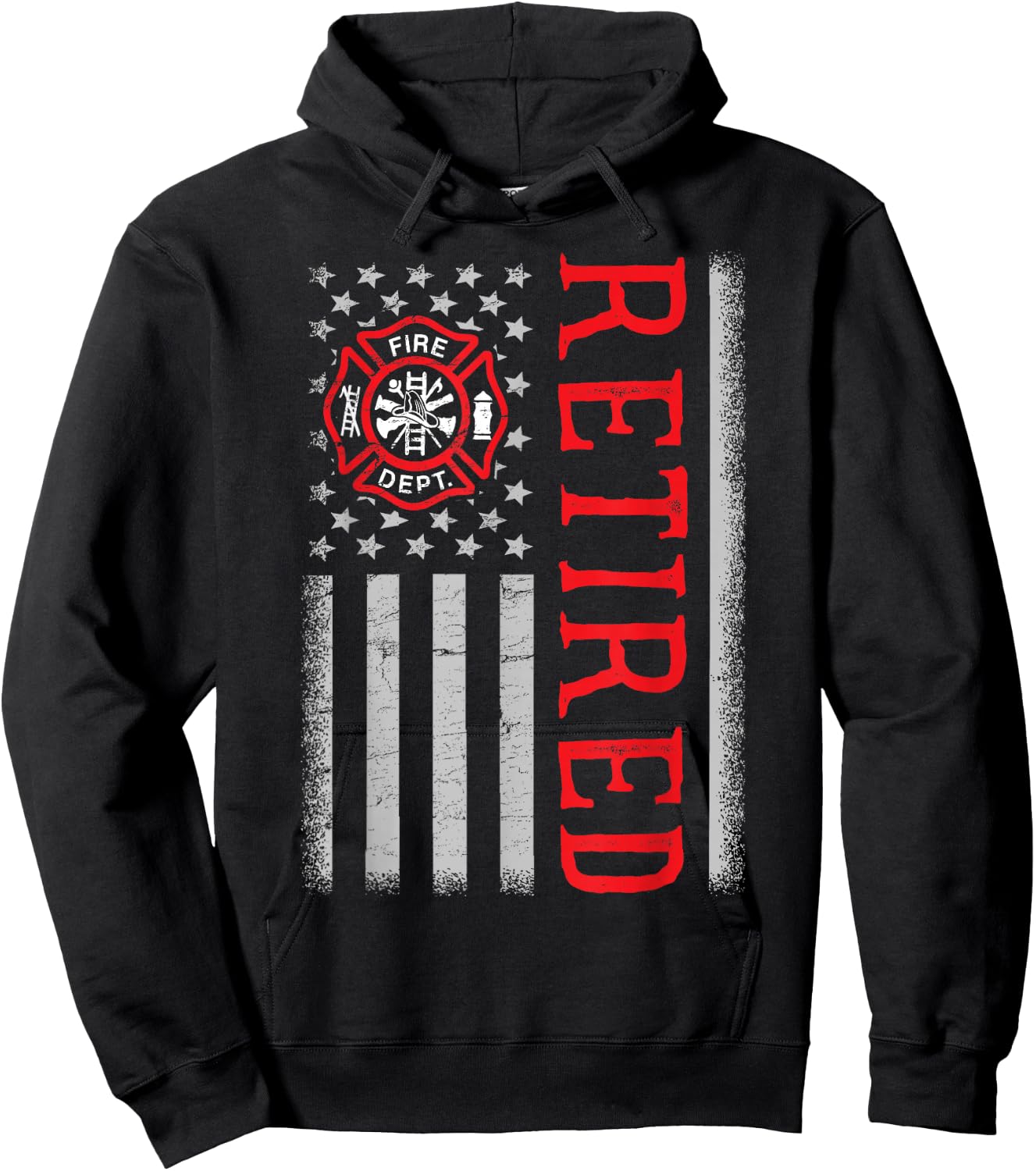 Thin Red Line Firefighter American Flag Retired Hoodie - Hoodie | Black