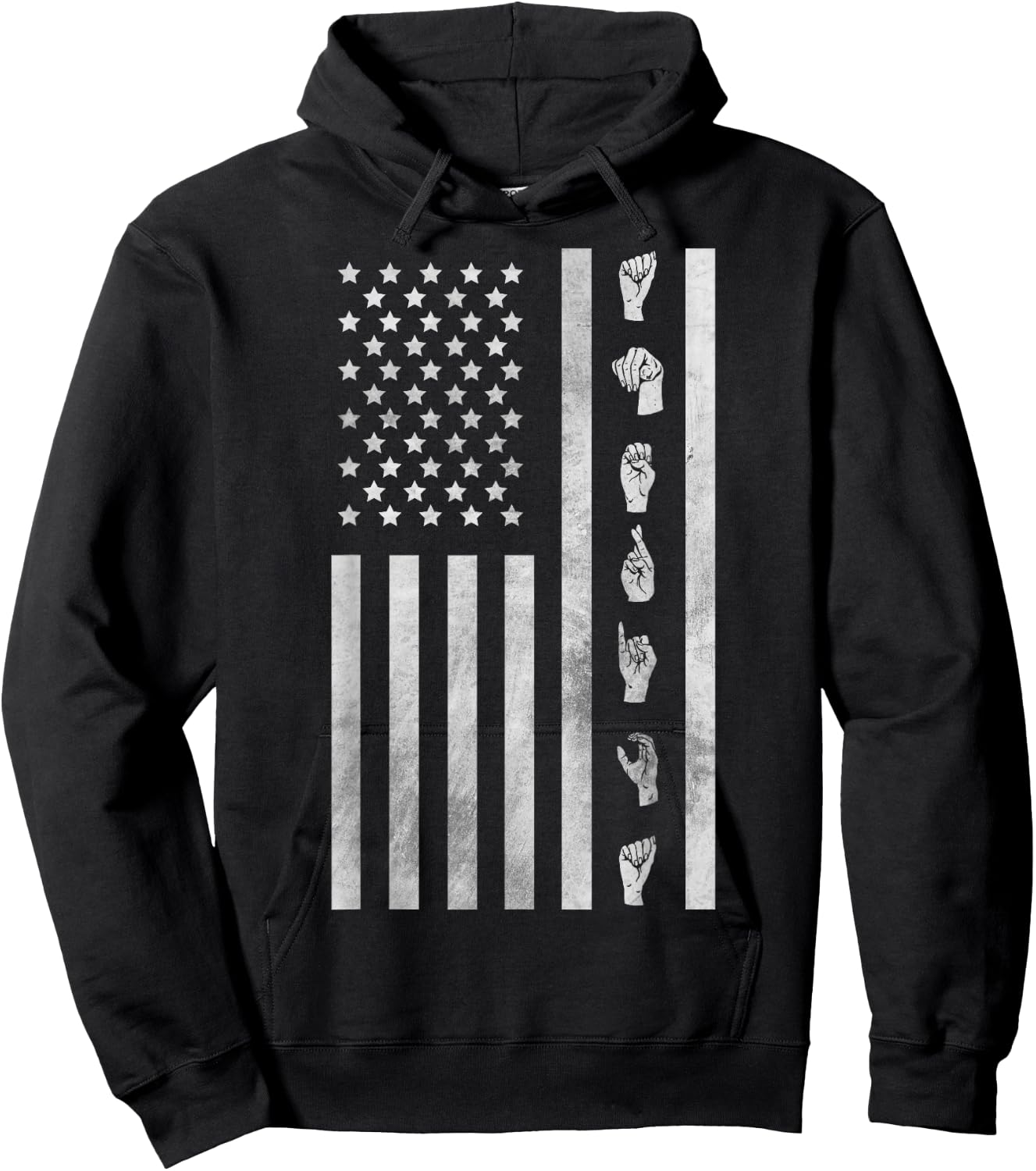 American Flag ASL Shirt American Sign Language America USA Women Kids Men Hoodie - Hoodie | Black