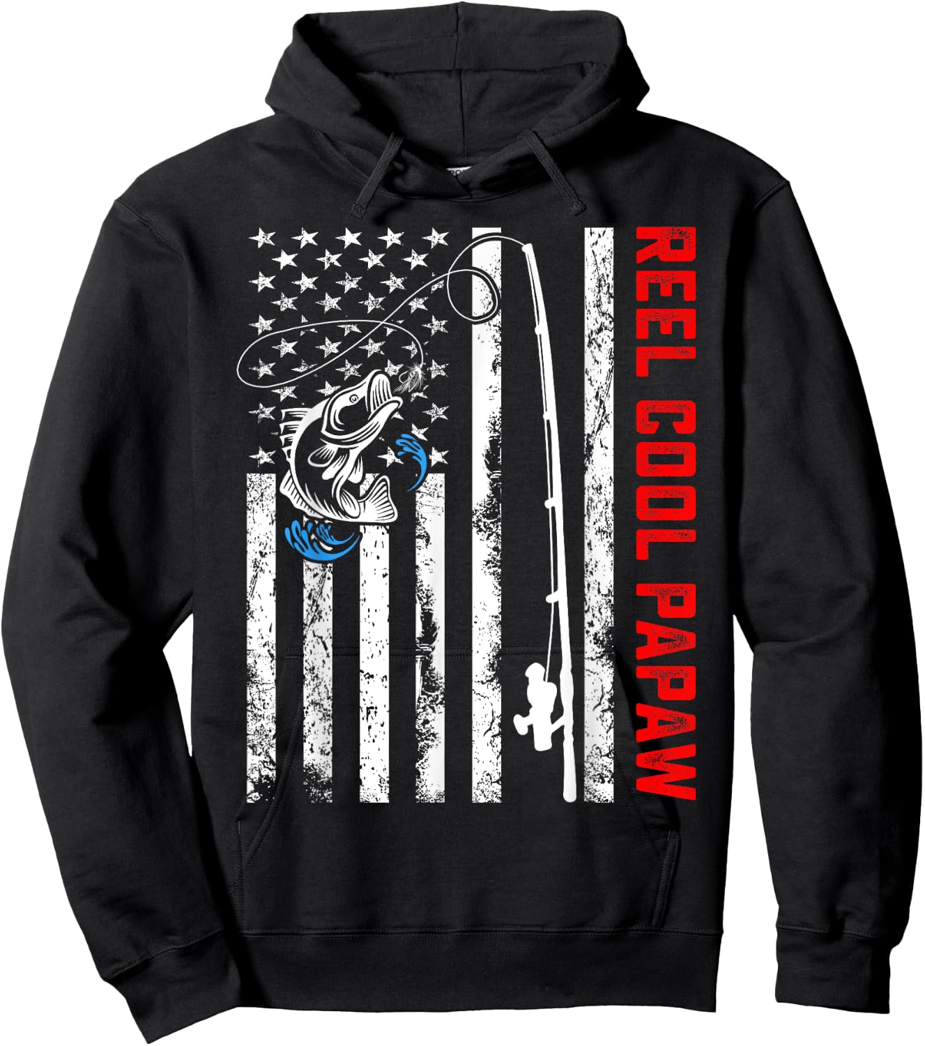Reel Cool Papaw American Flag Fishing Birthday Fathers Day Hoodie - Hoodie | Black