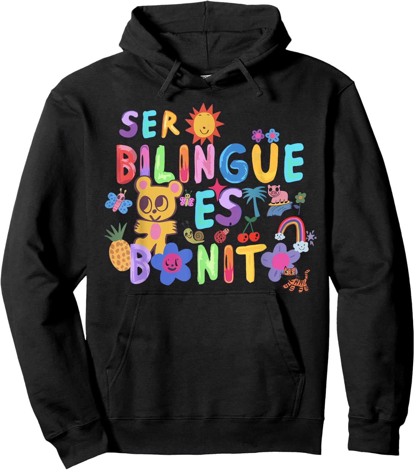 Ser Bilingüe ES Bonito Colorful Teddy Spanish, Bilingual Hoodie - Hoodie | Black