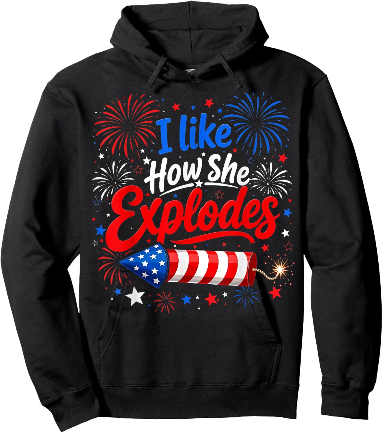 I Like How She Explodes 4th of July He Bangs Couple Joke Hoodie - Hoodie | Black