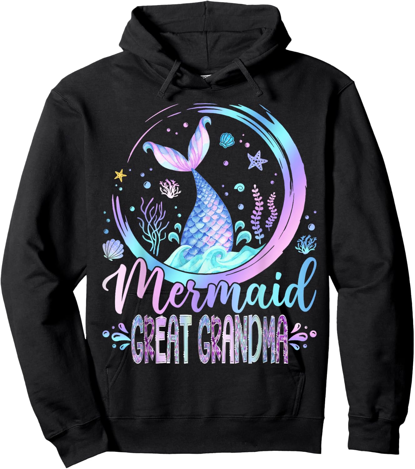 Mermaid Great Grandma Family Matching Girl Birthday Party Hoodie - Hoodie | Black