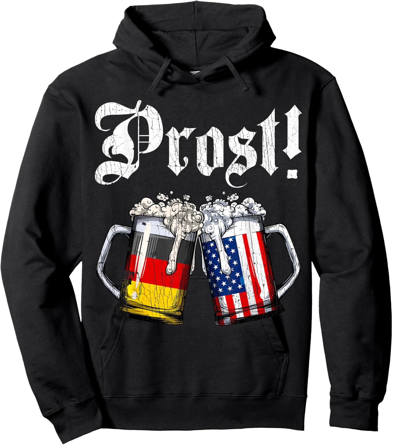 Prost Beer German American Flag Oktoberfest Men Women Mug Hoodie - Hoodie | Black