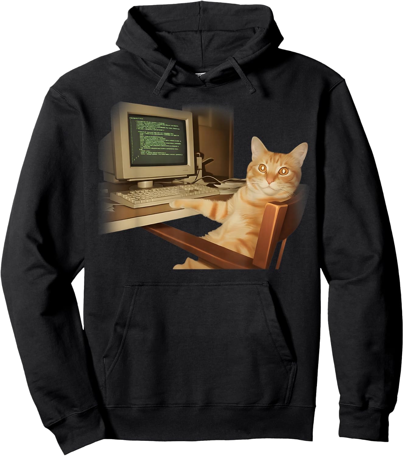 Retro Computer Cat Funny Science Meme Men Women Kids Hoodie - Hoodie | Black