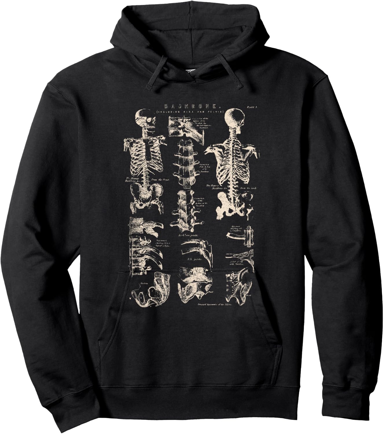 Vintage Backbone Illustration Human Anatomy Medical Science Hoodie - Hoodie | Black