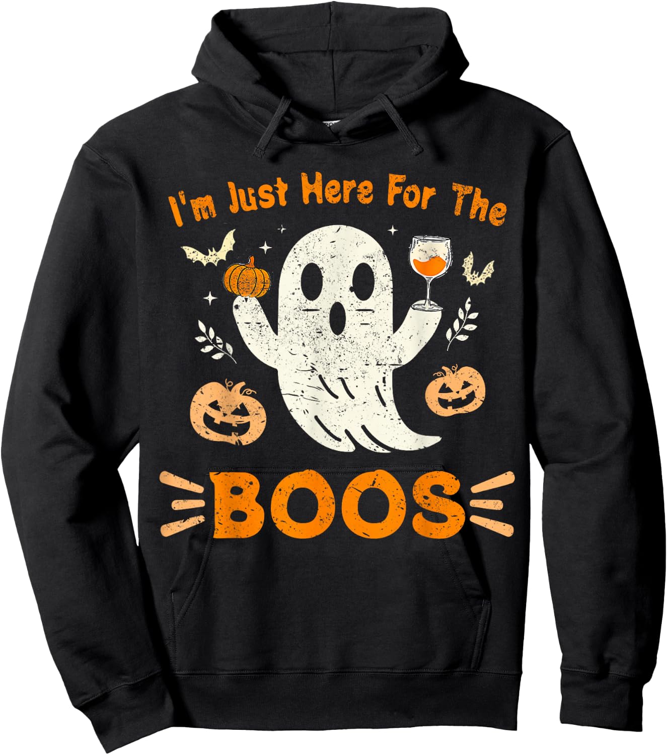 I'm Just Here For The Boos Funny Ghost Retro Halloween Hoodie - Hoodie | Black