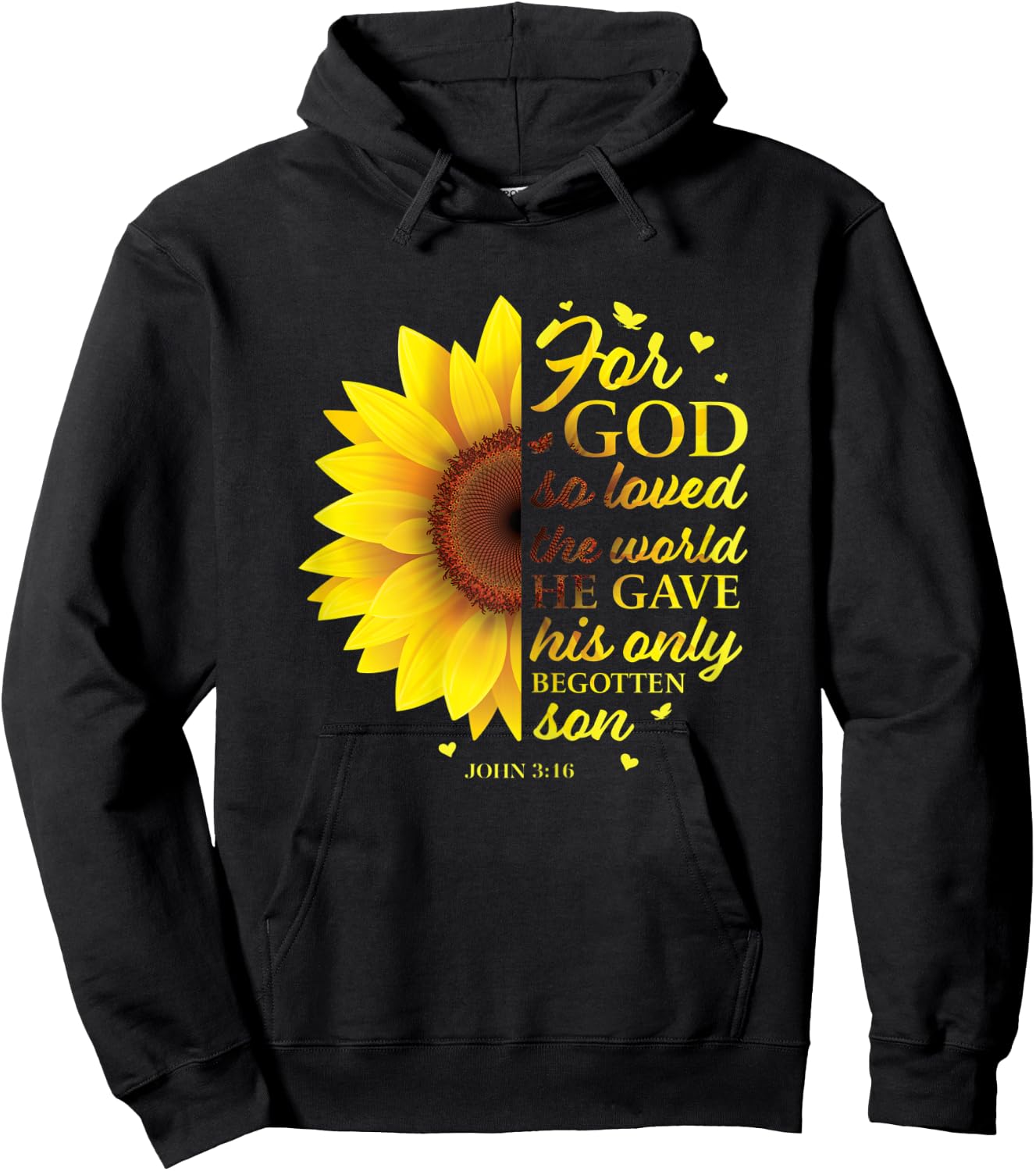 John 3:16 Sunflower Christian Verses Sayings Religious Her Hoodie - Hoodie | Black
