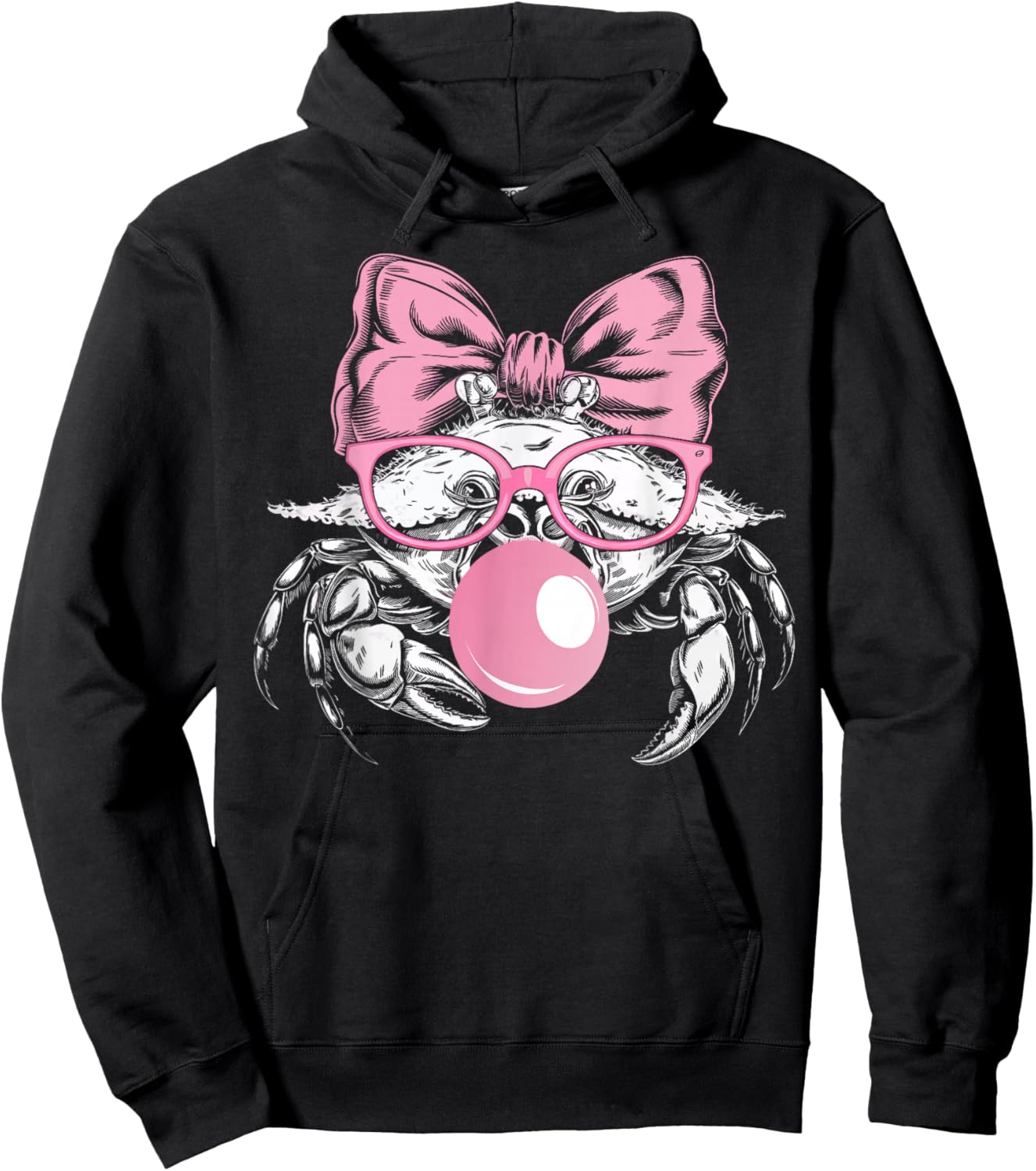 Crab Wearing Glasses and Blowing Pink Bubble Gum Hoodie - Hoodie | Black