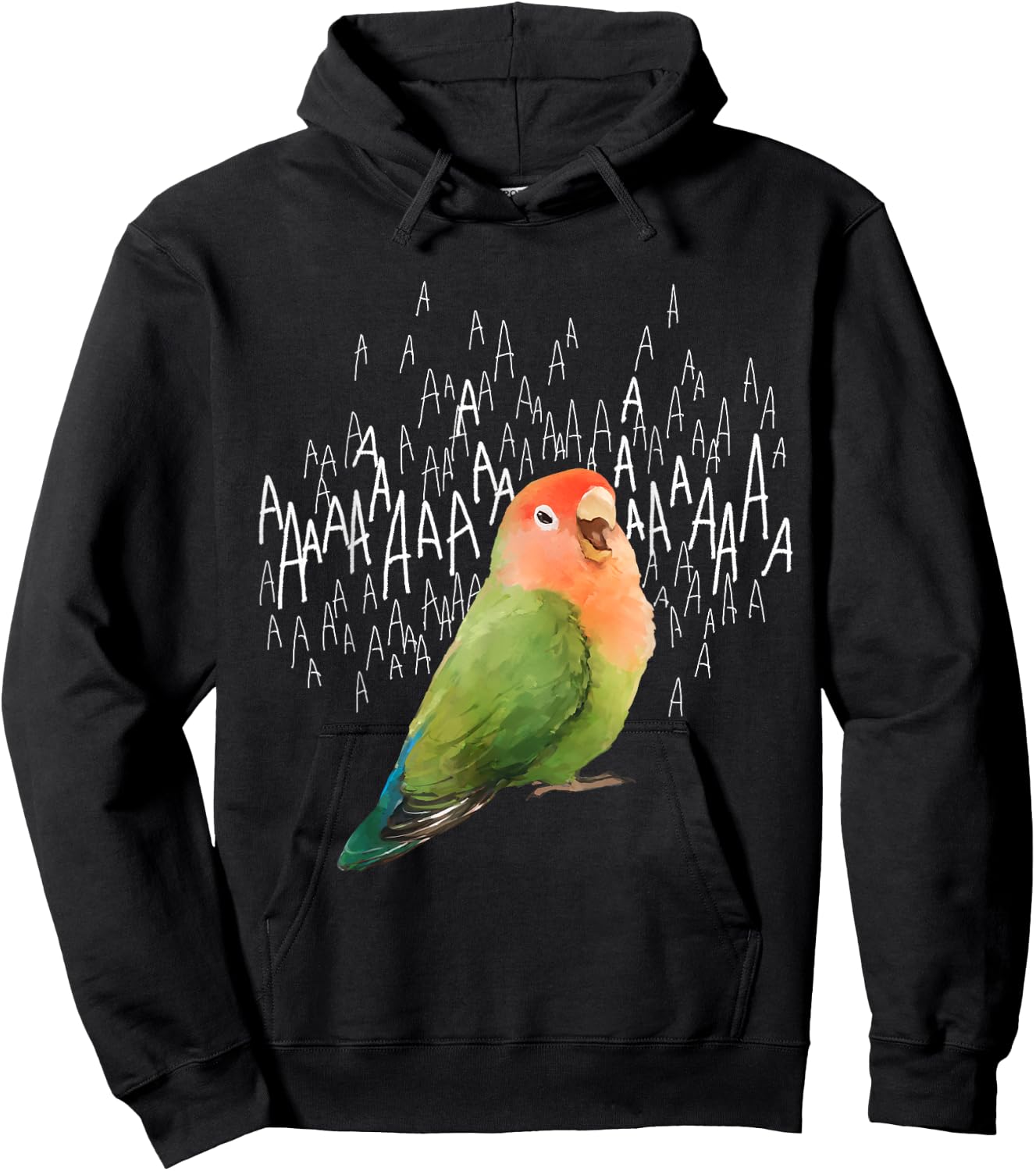 Birbber -Adults & Kids Black Screaming Lovebird (Green Peachfaced) Cotton 100% Modern Cartoon Hoodie - Hoodie | Black