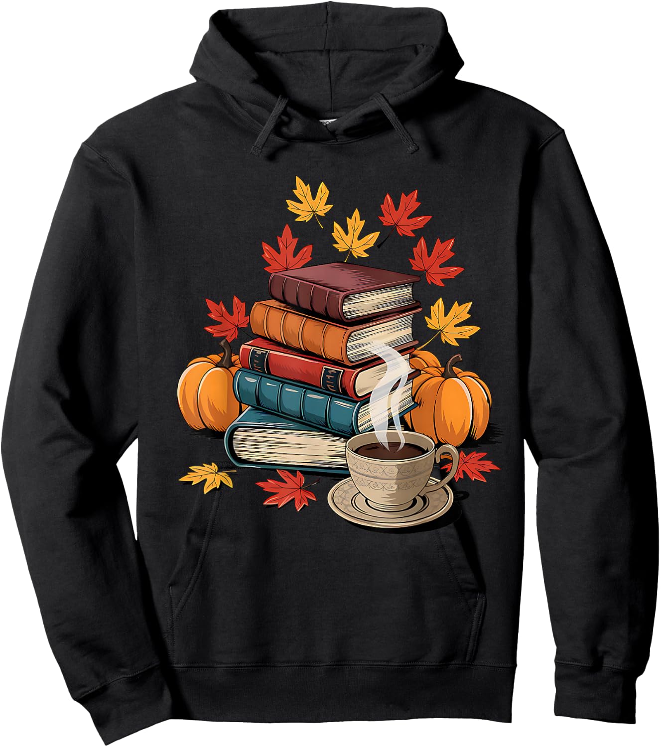 Vintage Books Tea Lovers Fall Autumn Leaves and Pumpkins Hoodie - Hoodie | Black