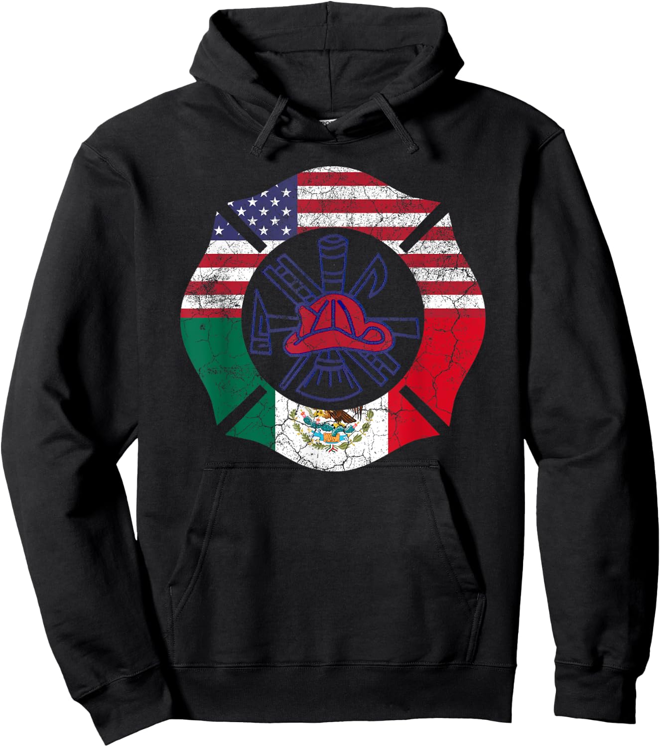 Cinco De Mayo Shirt Firefighter Mexican American Flag Gift Women Men Hoodie - Hoodie | Black