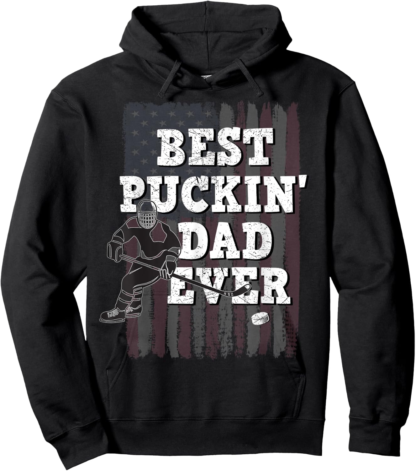 Best Puckin' Dad Ever Shirt Ice Hockey American Flag Gift Hoodie - Hoodie | Black