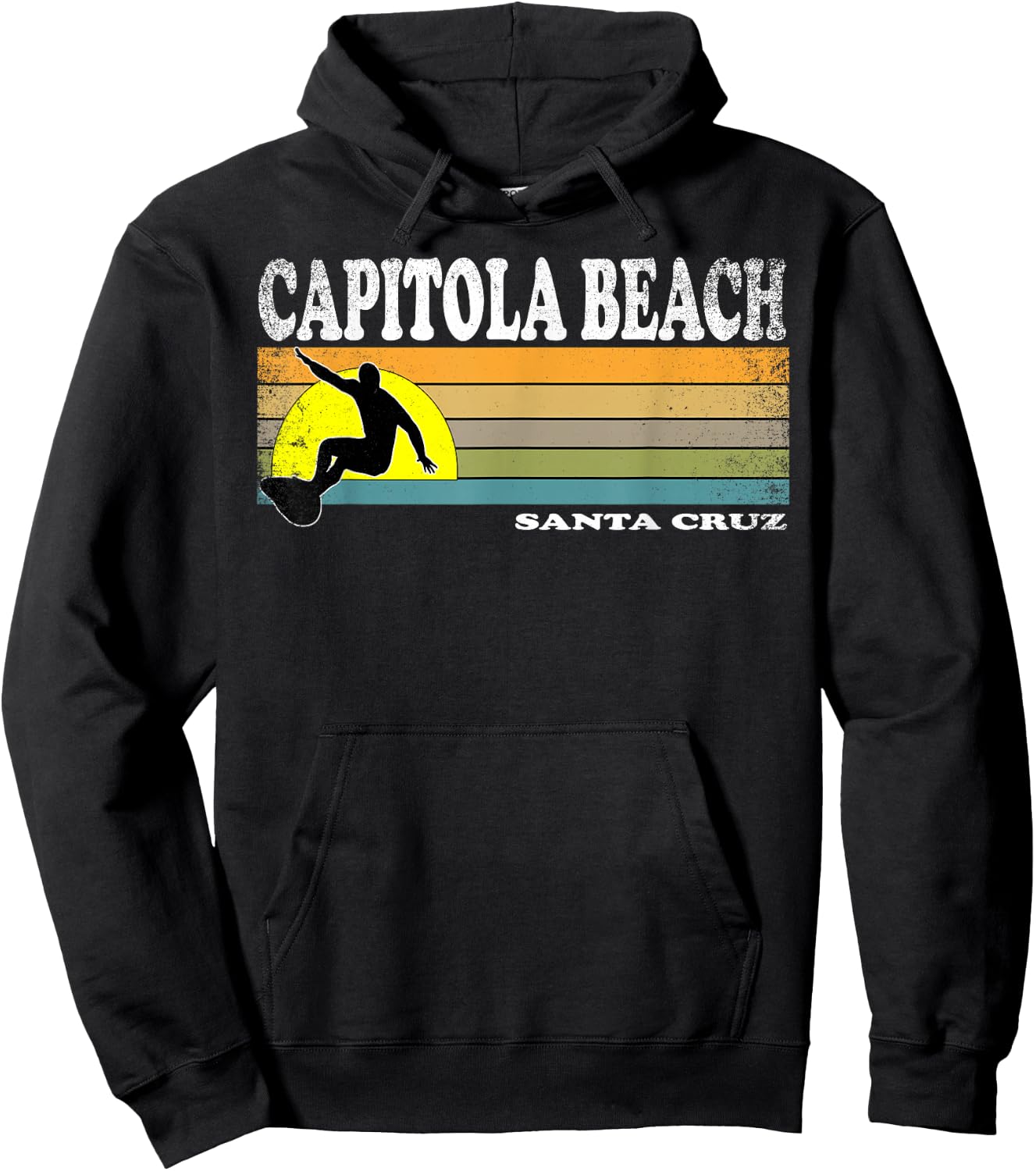 Vintage Capitola Beach Santa Cruz Retro California Surfer Hoodie - Hoodie | Black