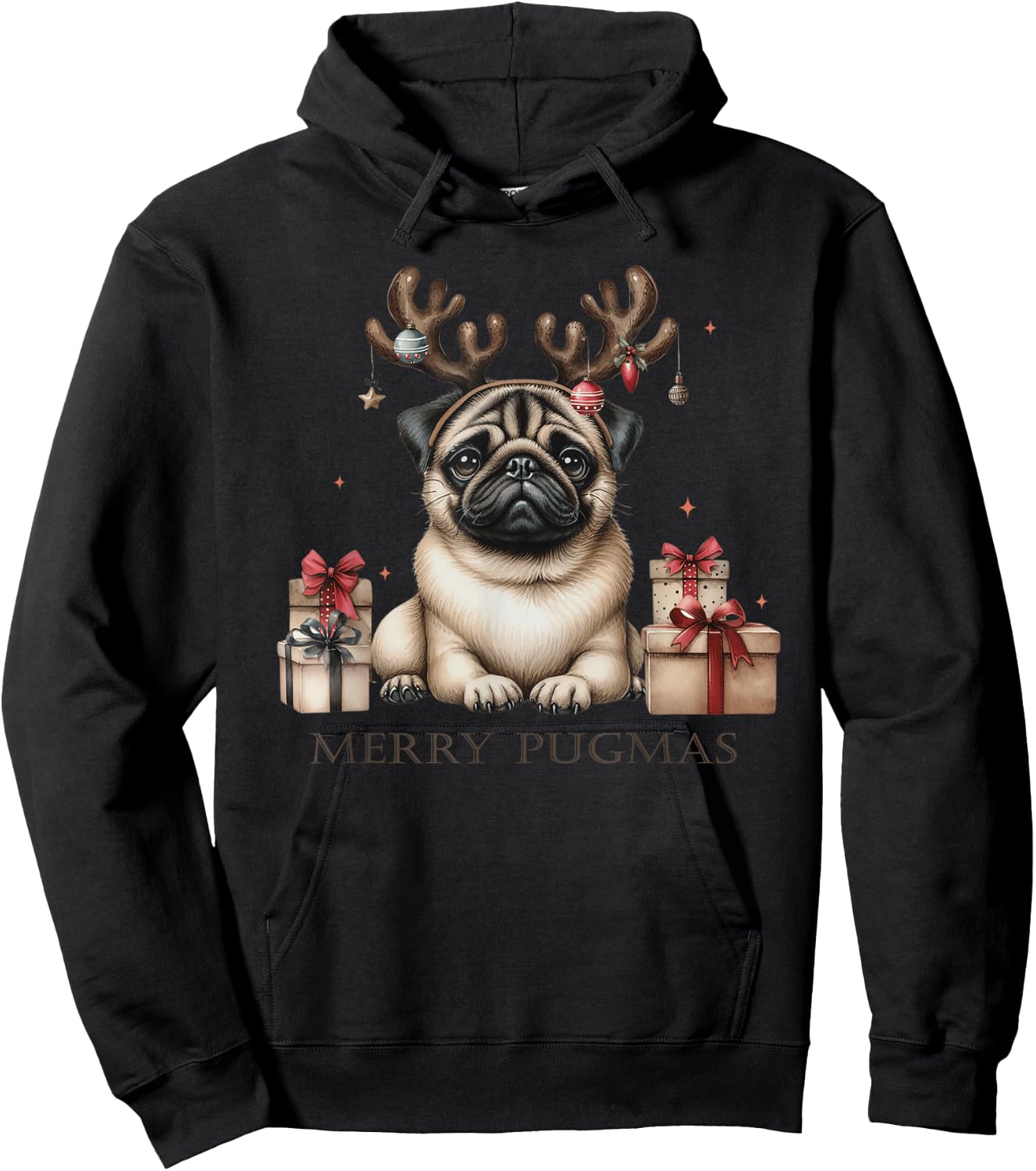 Funny Pug Merry Pugmas Xmas Dogs PugsLove Boys Girls Kids Hoodie - Hoodie | Black