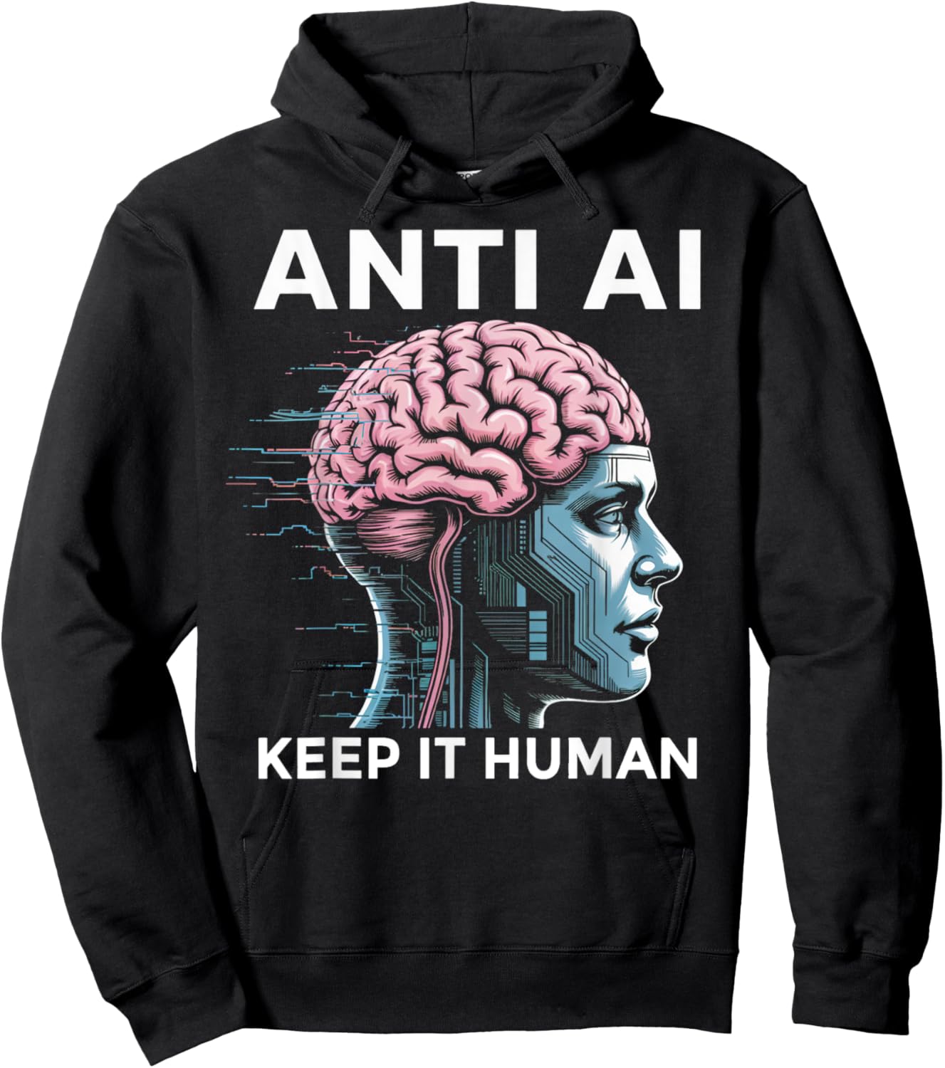 Anti AI Robot Machine Data Prompt Engineer AI Hoodie - Hoodie | Black