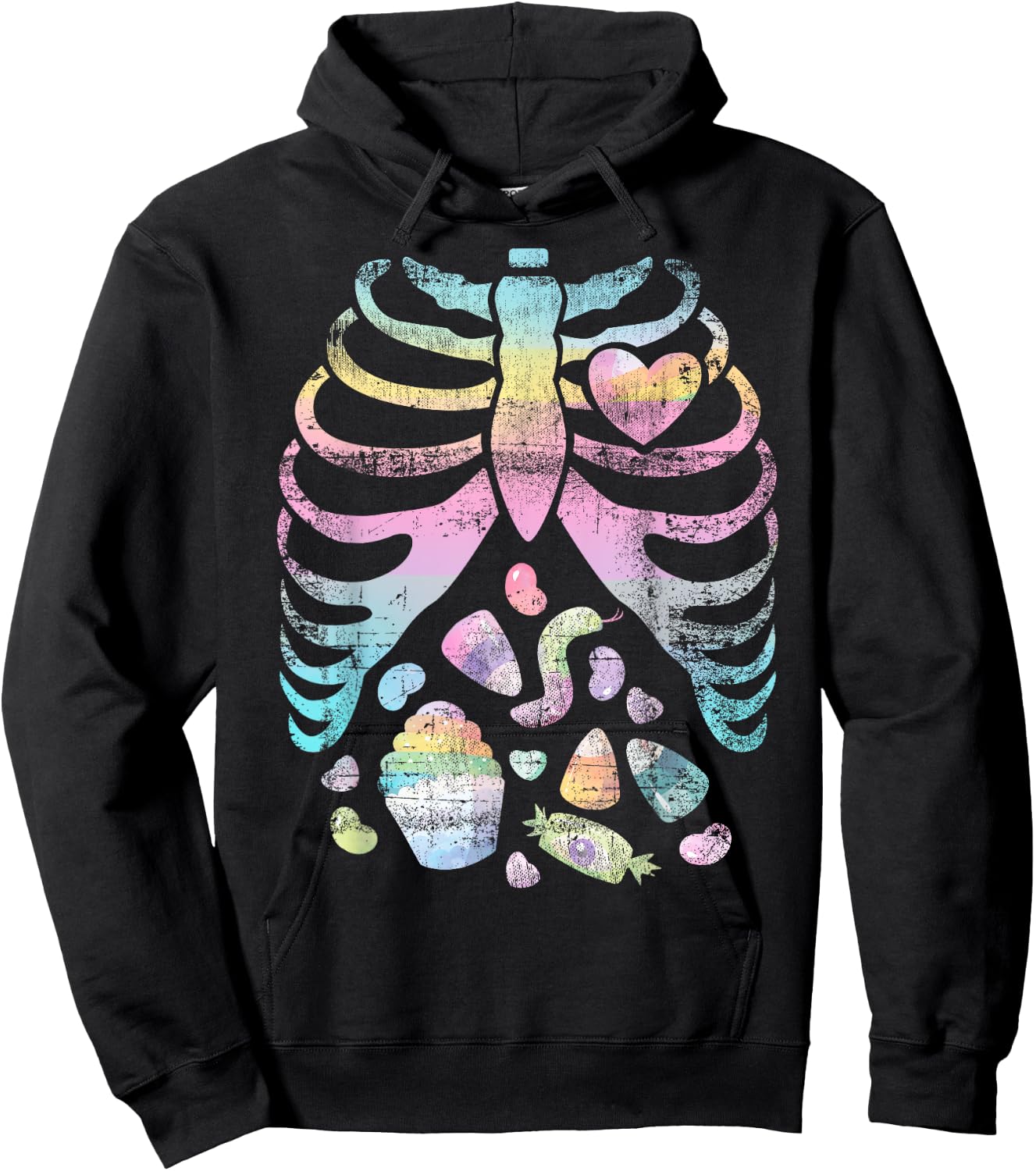 Pastel Goth Skeleton Halloween Rainbow Gift Hoodie - Hoodie | Black