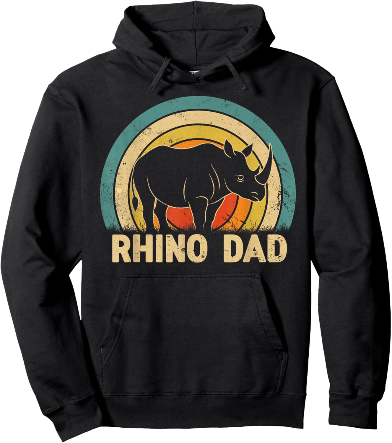 Rhino Dad Dad Father's Day Vintage Style Rhino Dad Dad Daddy Hoodie - Hoodie | Black