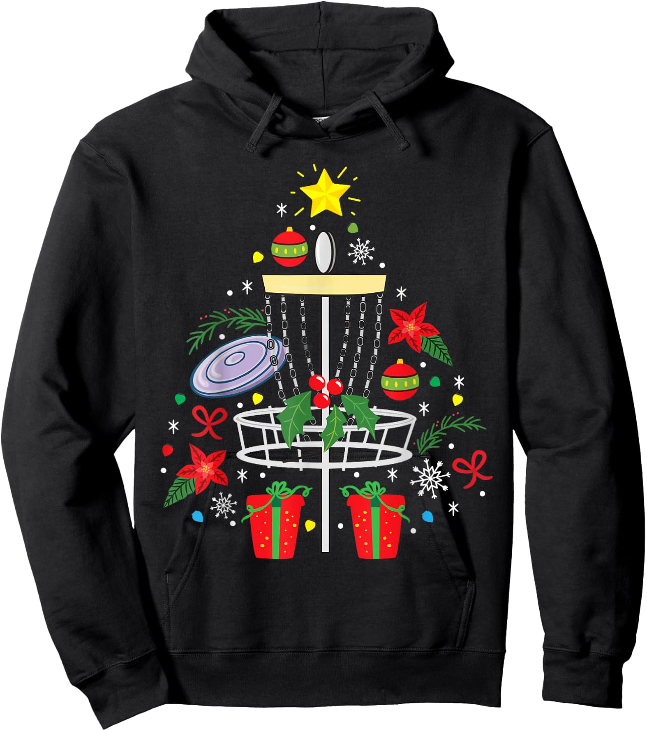 Disc Golf Frisbee Christmas Ornament Tree Funny Gift Men Hoodie - Hoodie | Black