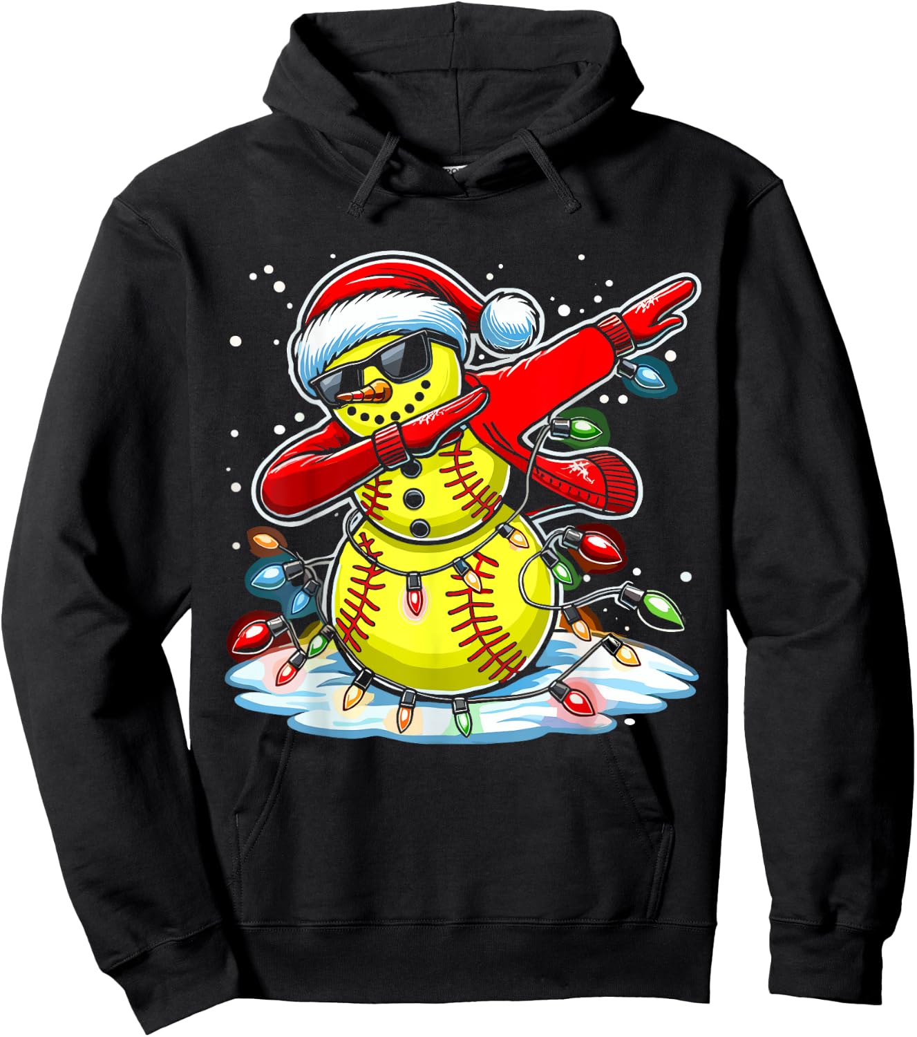Dabbing Christmas Softball Snowman Girls, Softball Christmas Hoodie - Hoodie | Black