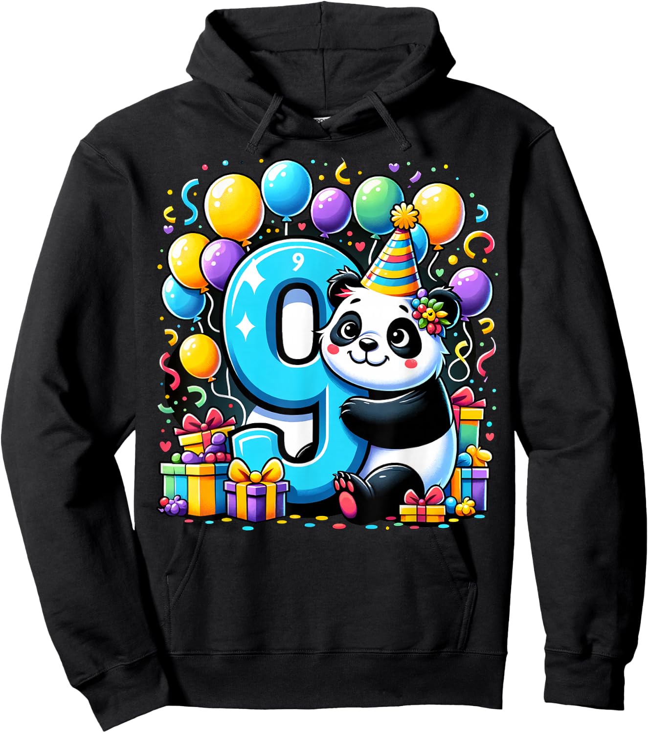 Panda 9th birthday for boy girl 9 years old ninth nine Panda Hoodie - Hoodie | Black