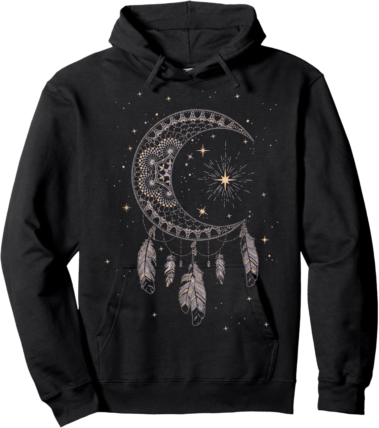 Dream Catcher Moon & Stars Boho Hoodie - Hoodie | Black