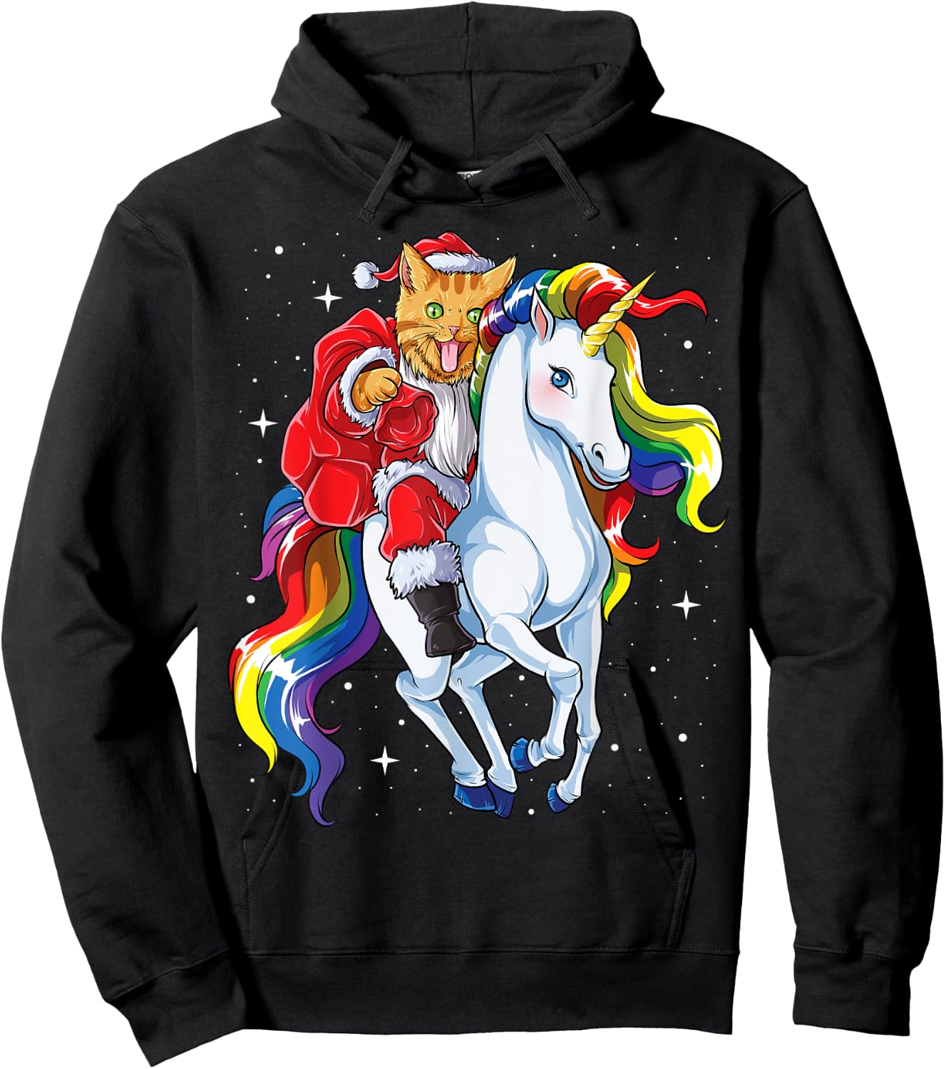 Cat Santa Unicorn T shirt Christmas Girls Women Meowy Xmas Hoodie - Hoodie | Black