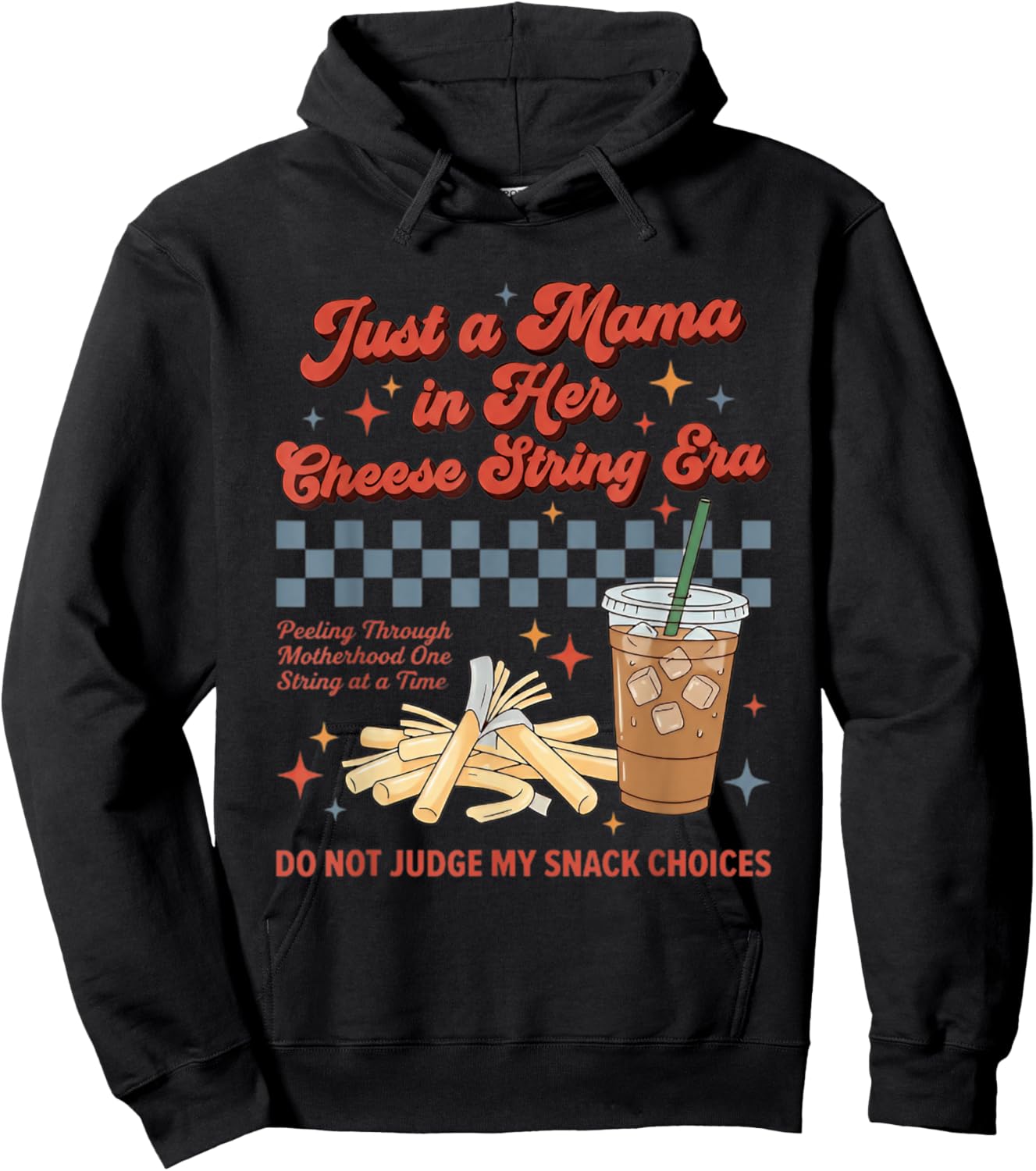 Just A Mama in Her String Cheese Era Retro Toddler Mom Hoodie - Hoodie | Black