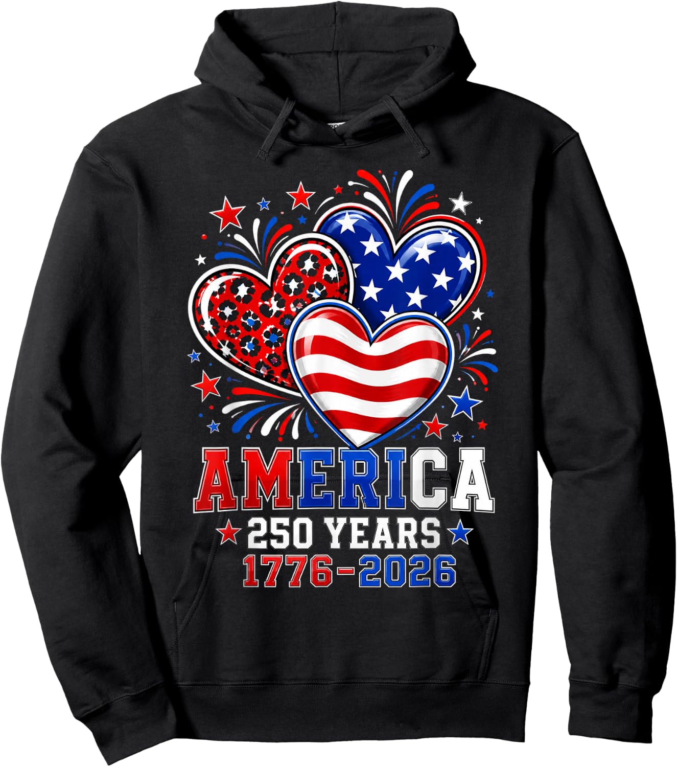 250th Anniversary America Flag Heart 250 Year Women Girls Hoodie - Hoodie | Black