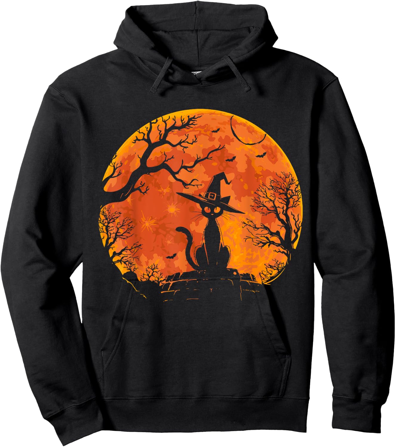 Vintage Scary Halloween Cat Costume Retro Cat Moon Men Women Kids Hoodie - Hoodie | Black