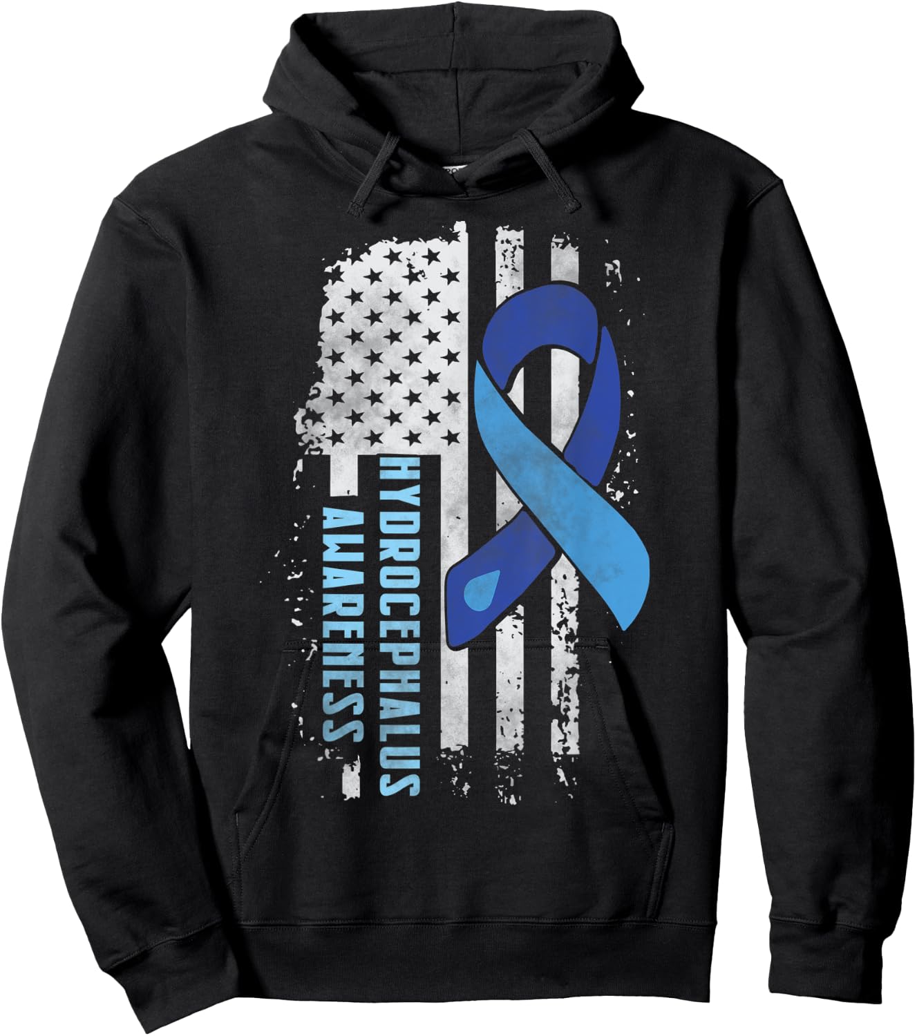 Hydrocephalus Awareness Shirt US American Flag Gift Shirt Kids Men Hoodie - Hoodie | Black